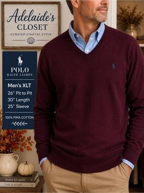 Polo Ralph Lauren Men’s XLT Burgundy Pima Cotton V-Neck Sweater